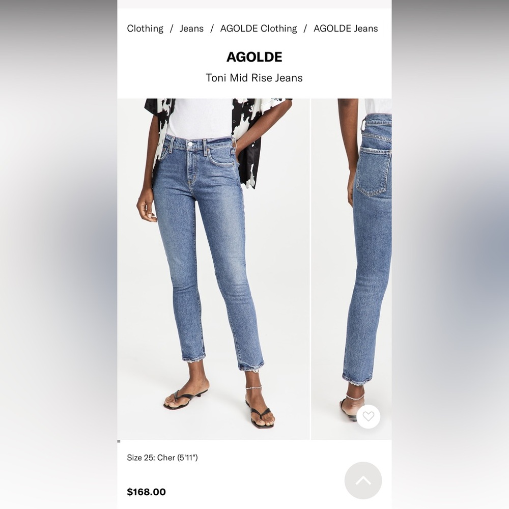Agolde Toni Mid Rise Straight Leg Indigo Denim Jeans 28